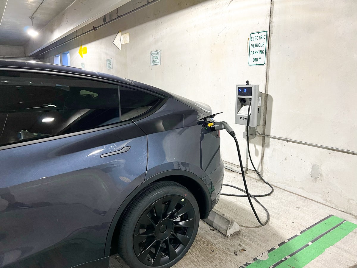 Hertz Tesla Model Y parking garage charger