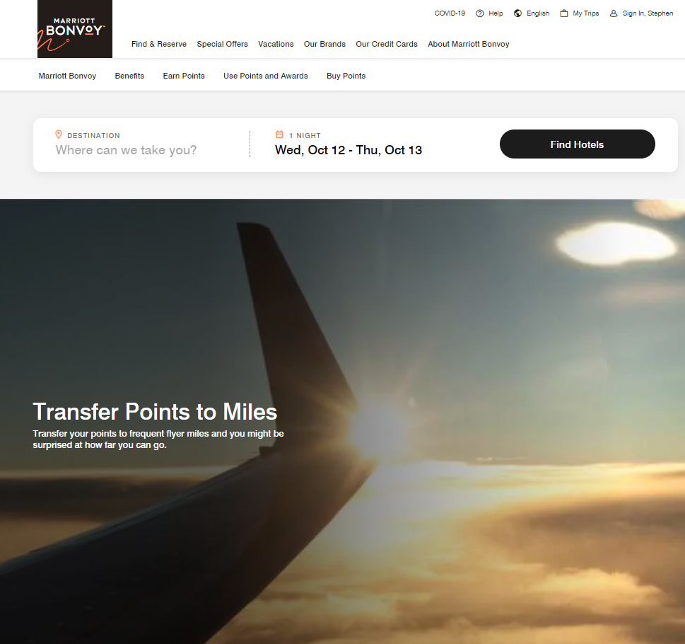 Marriott Bonvoy Transfer Points to Miles