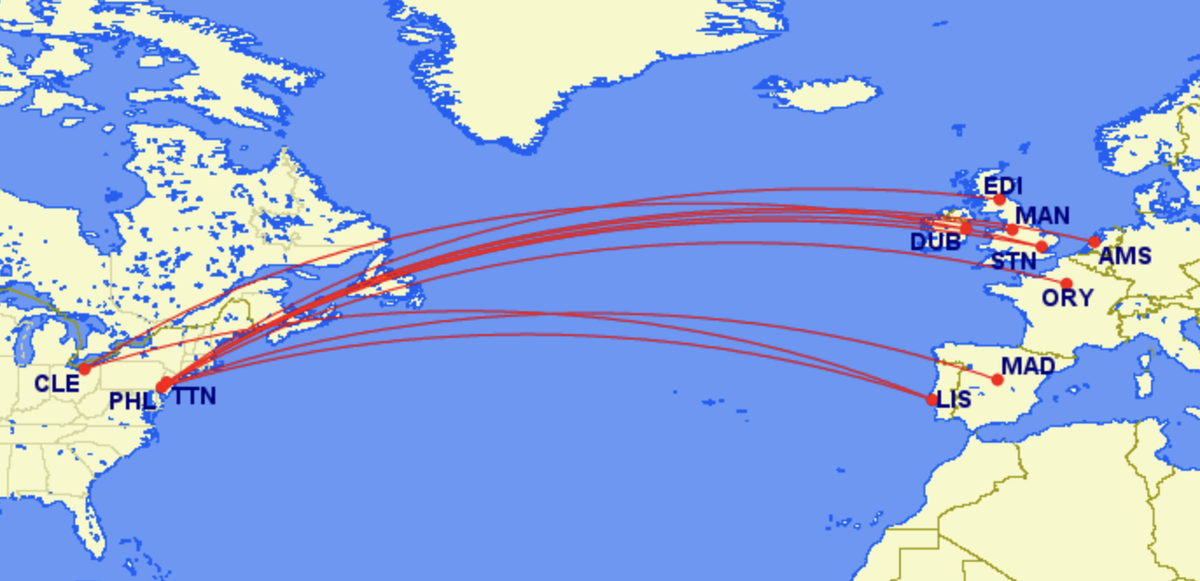 Possible Frontier transatlantic routes