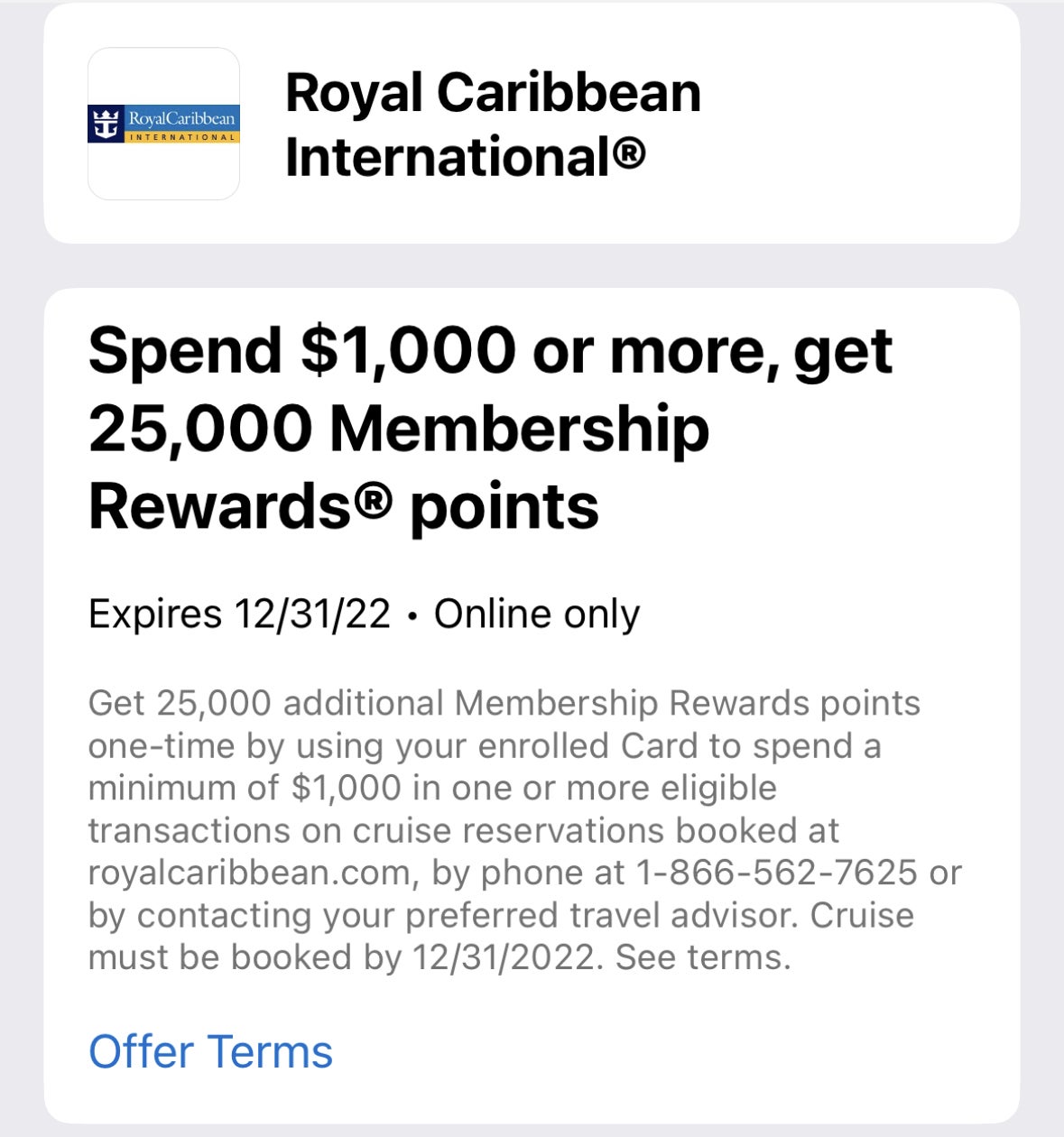 Amex Offers Spend 1,000 With Royal Caribbean, Get 25k Points