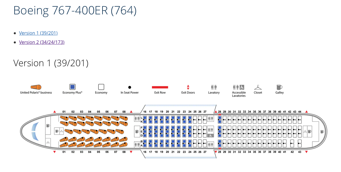 The version 1 layout of a United Boeing 767 400