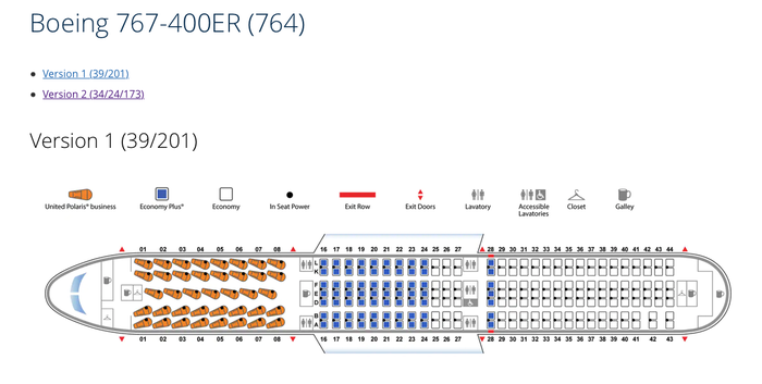 The version 1 layout of a United Boeing 767 400