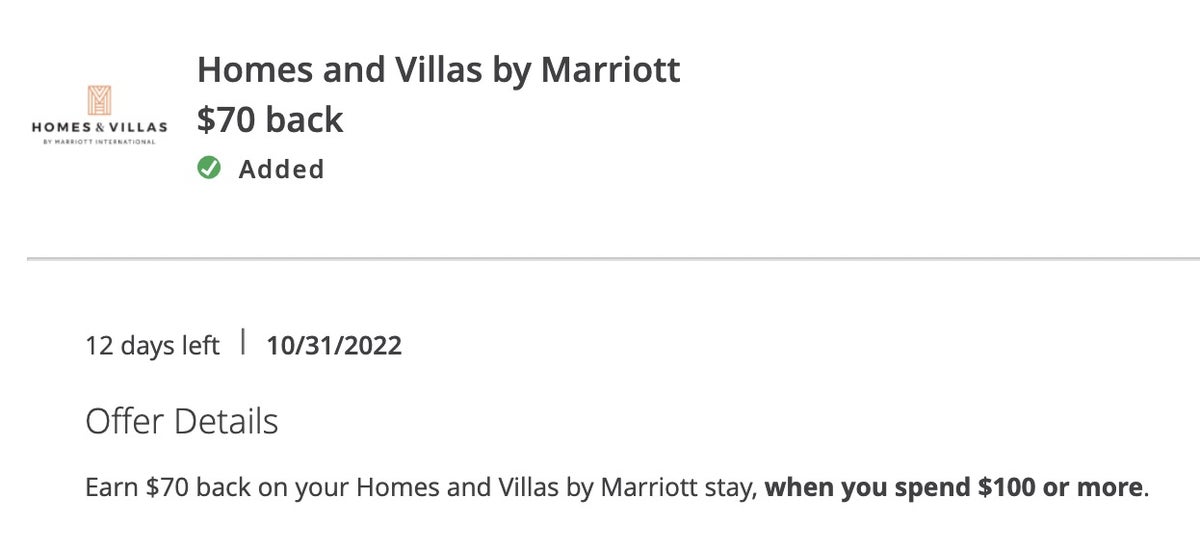 Chase Offer for Marriott Homes and Villas