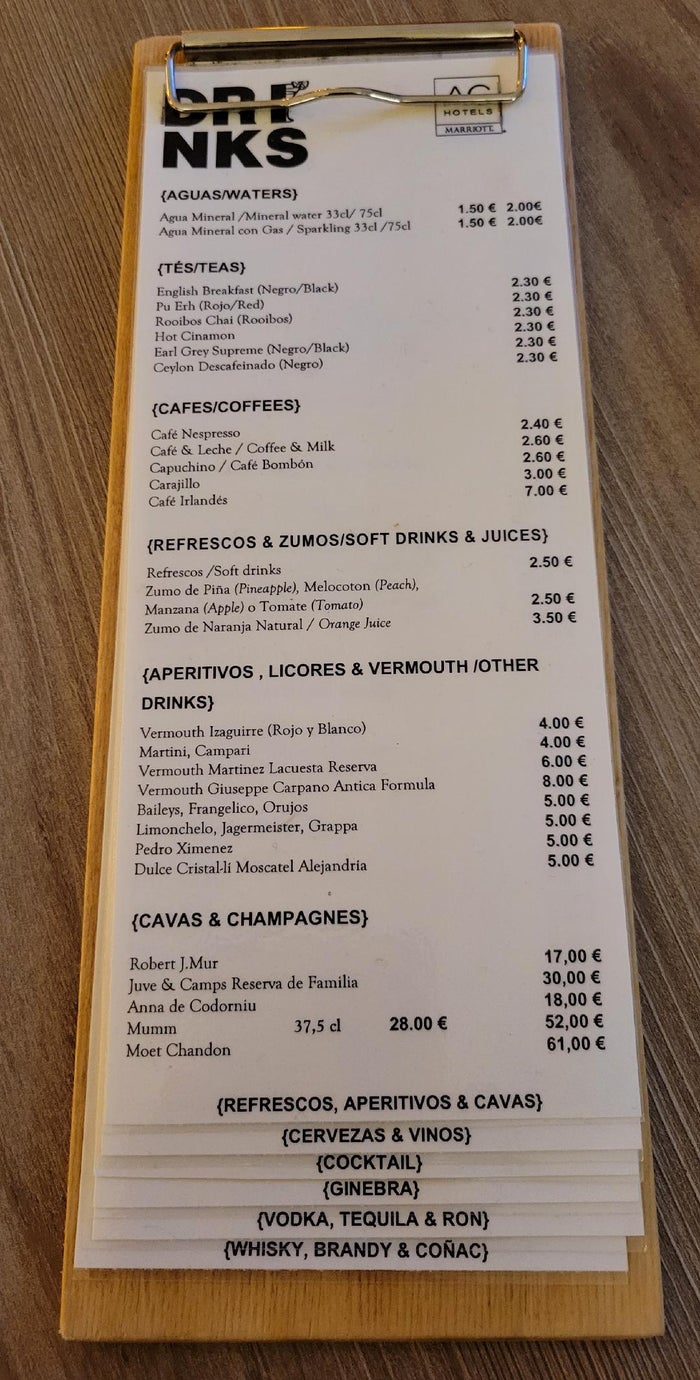 AC Hotel Alicante Drink Menu
