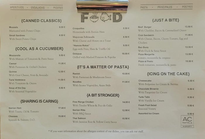 AC Hotel Palma Mallorca Menu