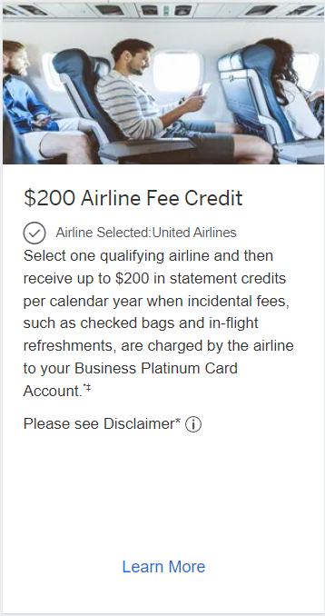 Amex Business Platinum airline fee credit