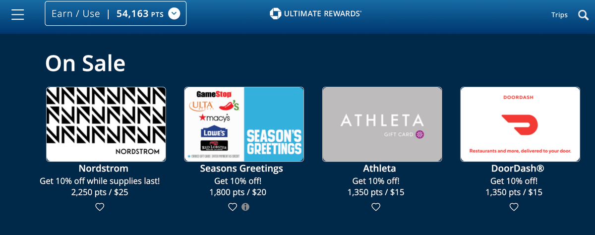 Buy gift cards through Chase Ultimate Rewards