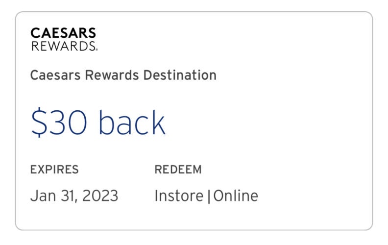 Citi Merchant Offers 30 Back When You Spend 150 at Caesars