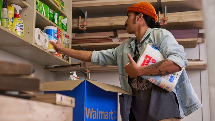 Walmart Customer stocking pantry with Walmart items