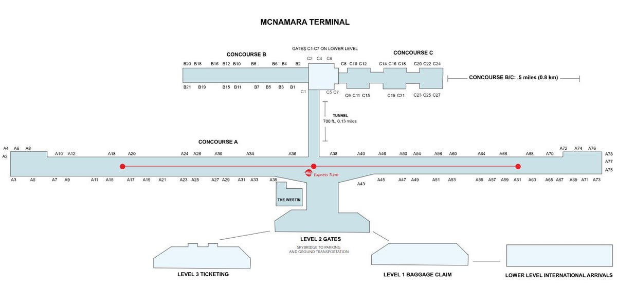 Detroit Metropolitan Wayne County Airport McNamara Terminal Map