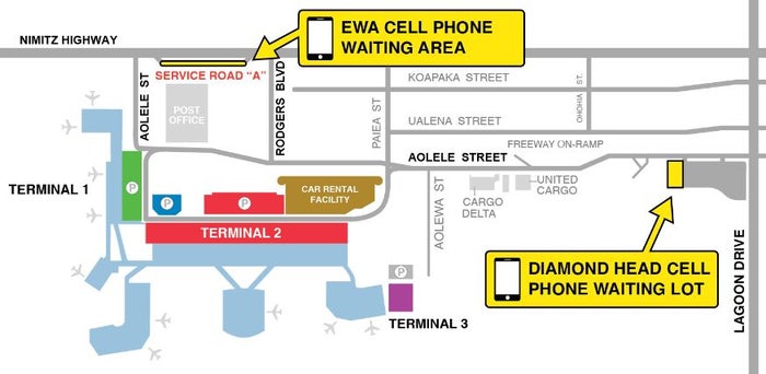 HNL Cell Phone Waiting Lot Daniel K. Inouye International Airport Cell Phone Waiting Lot