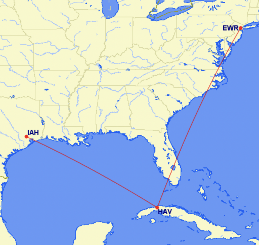 Map of United flights from the US to Cuba