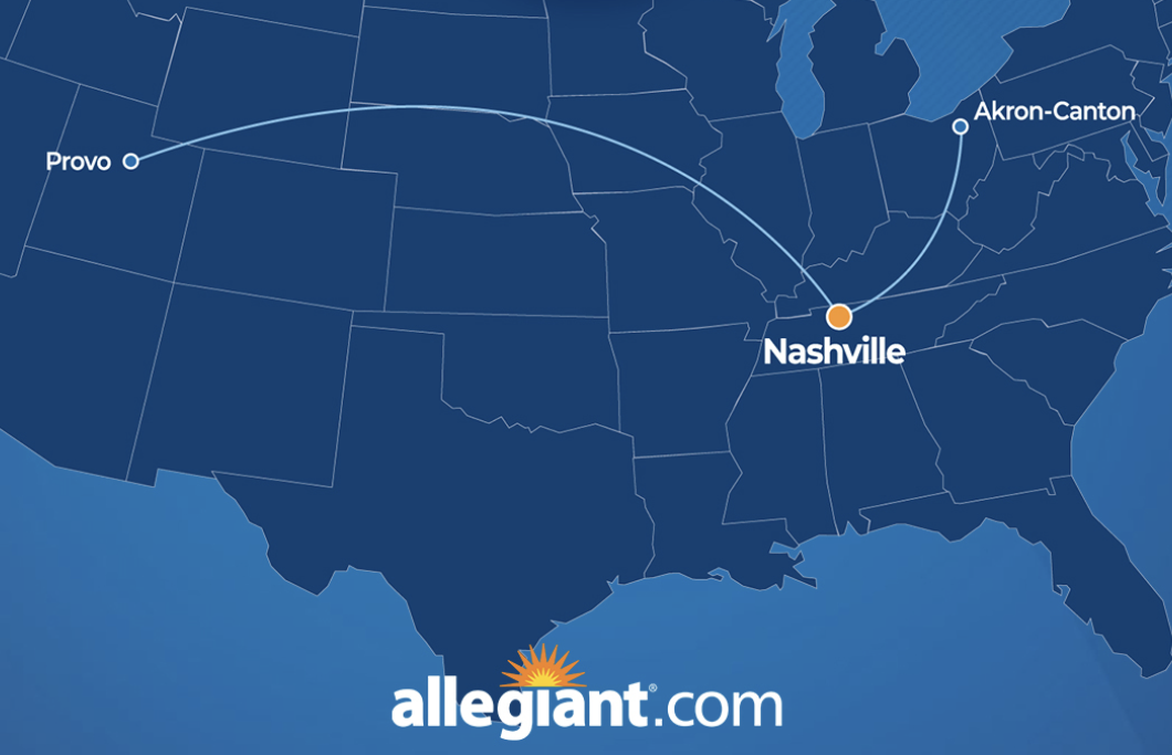 Allegiant Adds Service From Akron and Provo to Nashville