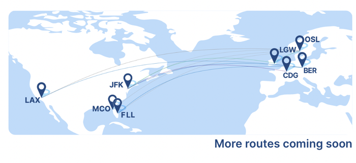 Route map of Norse Atlantic Airways