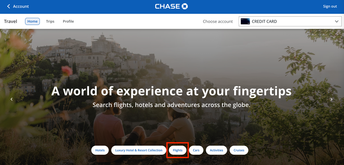 Search for flights through Chase Ultimate Rewards