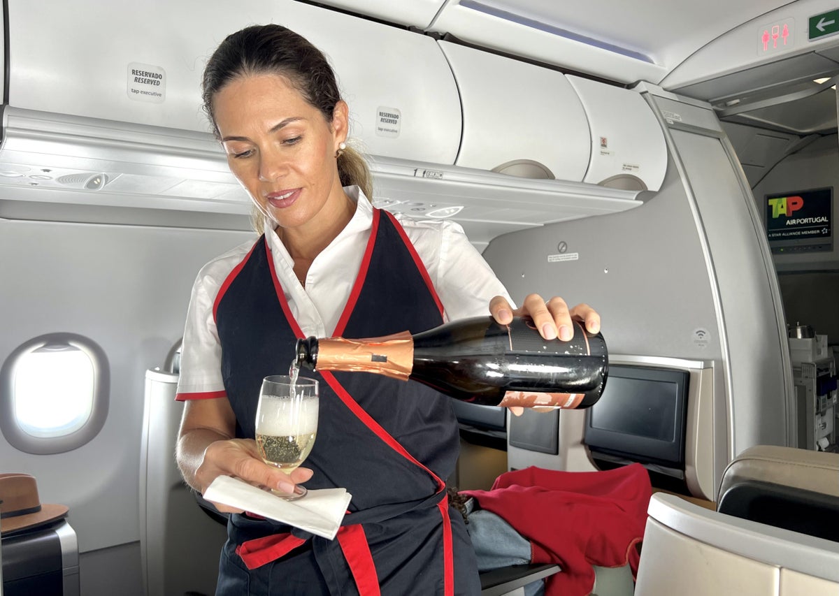 TAP Air Portugal Airbus A321LRneo business class sparkling wine is served
