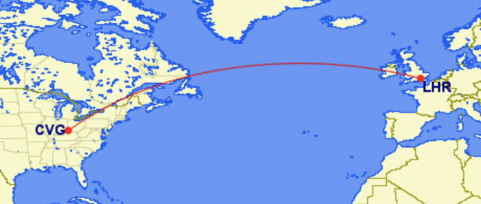 The new British Airways route from London Heathrow to Cincinnati