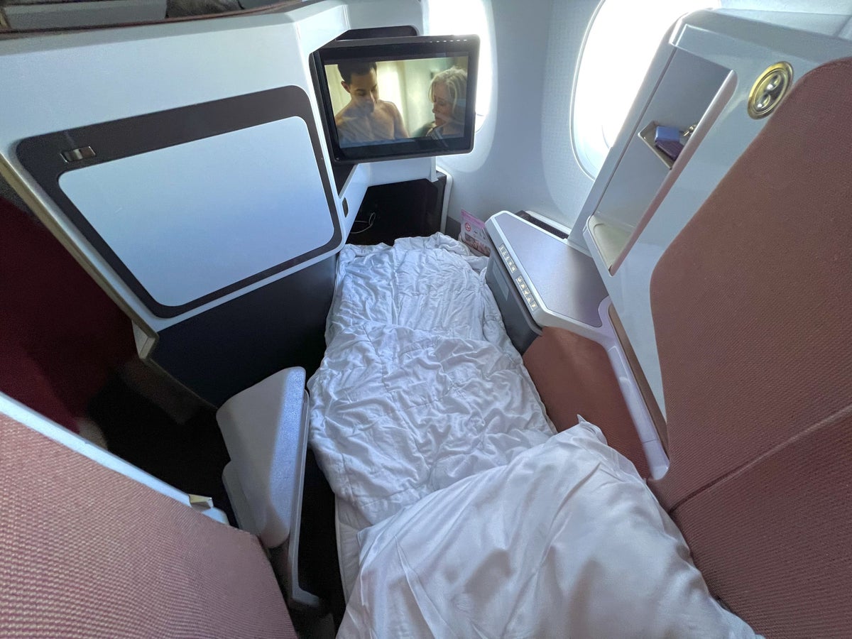 Virgin Atlantic A350 Upper Suite bed made up