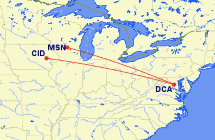 American Airlines new routes from DCA to CID and MSN
