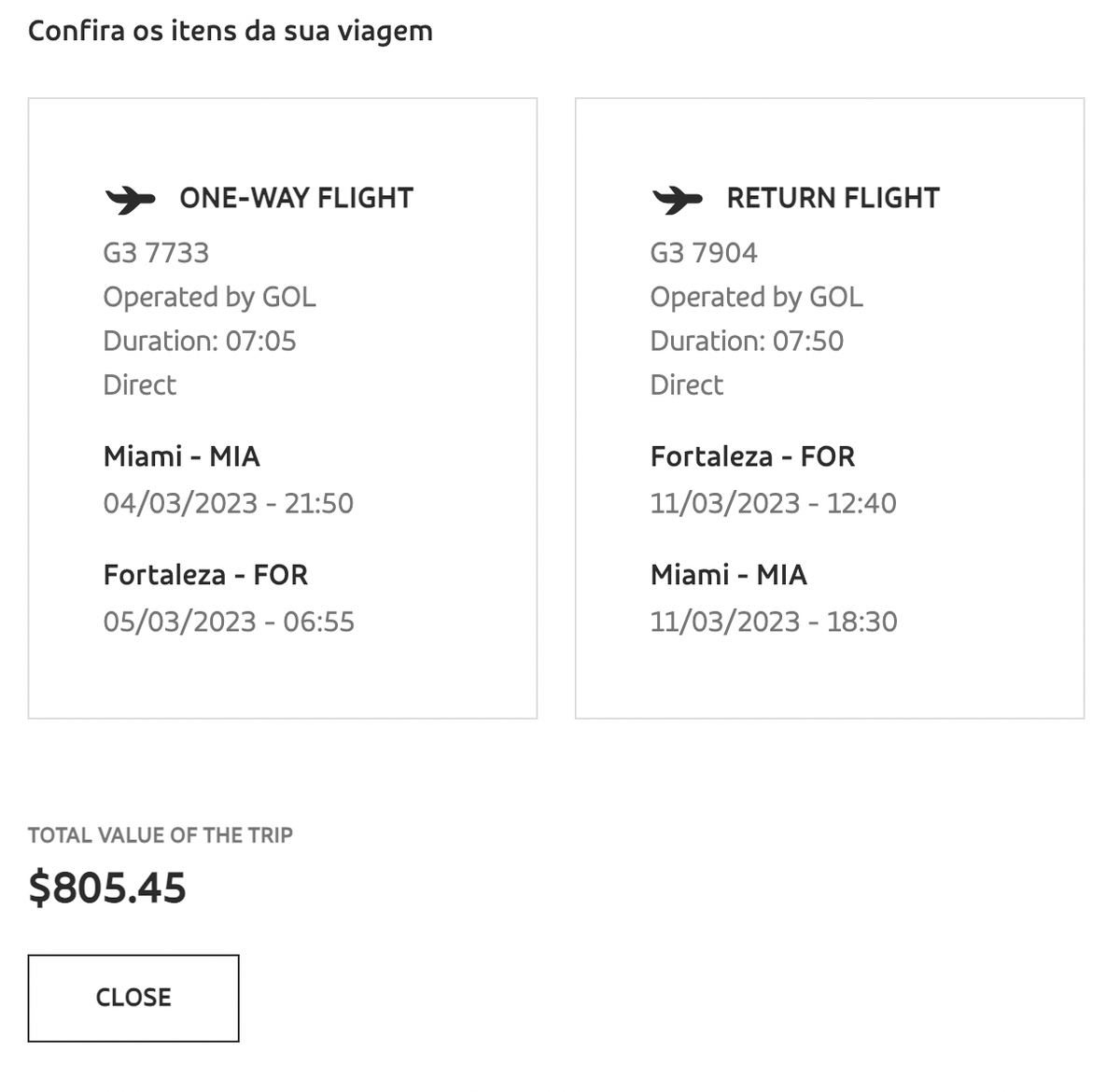Cheapest return fare from Miami to Fortaleza