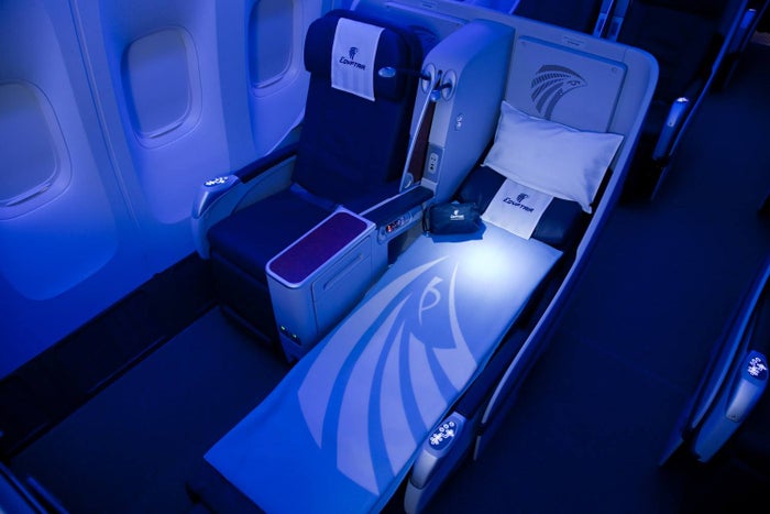 Egyptair business lie flat seat bedding