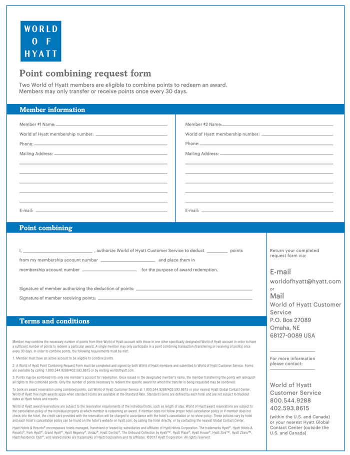 Hyatt points combining request form