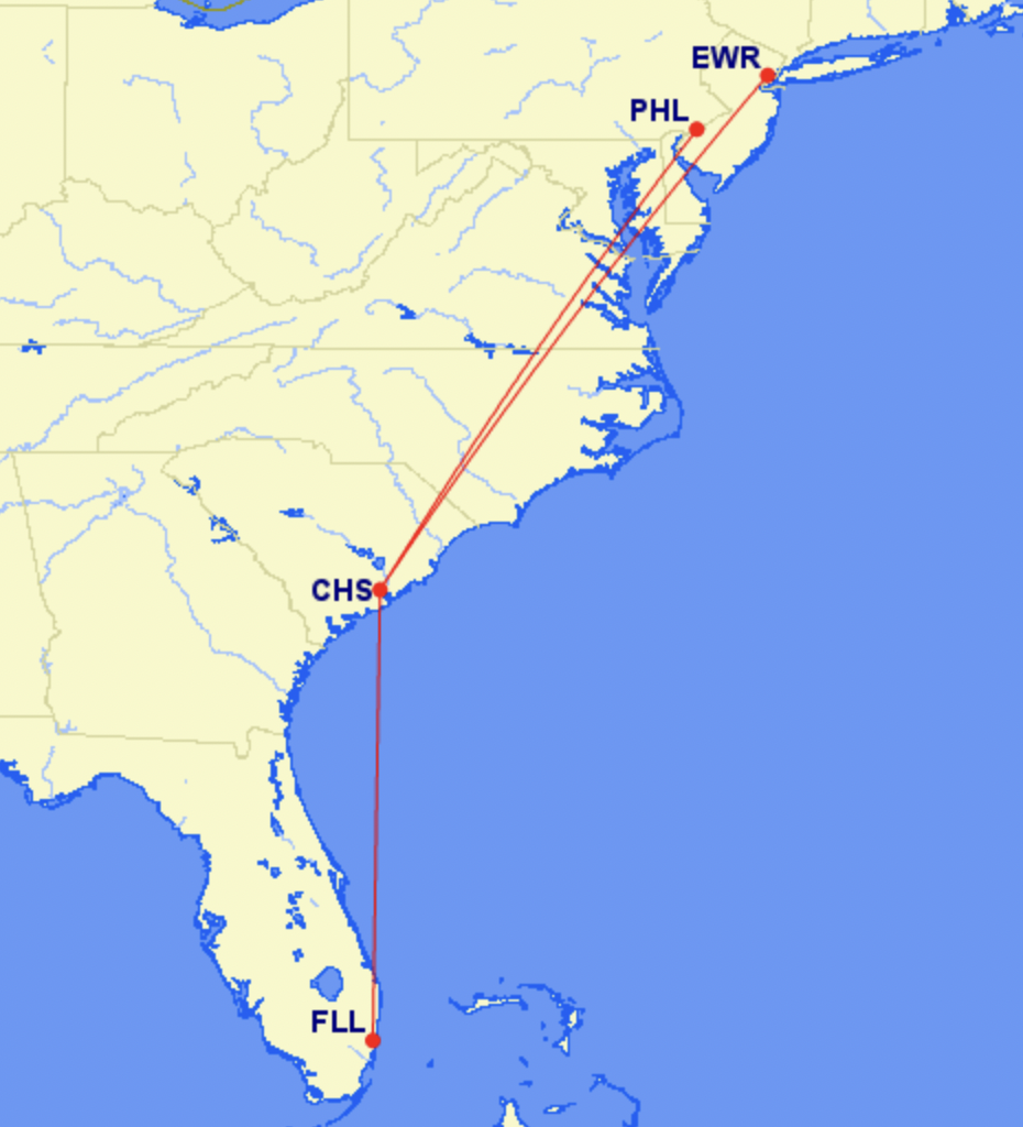Map of Spirit new routes from Charleston