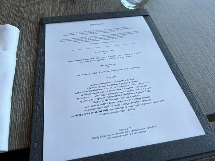 Park Hyatt Dining Room Breakfast Menu