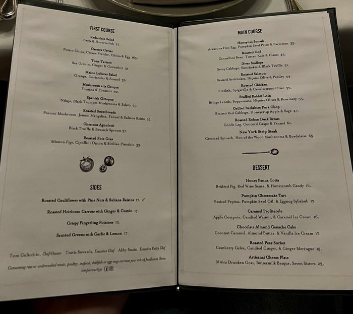 The Beekman Temple Court menu