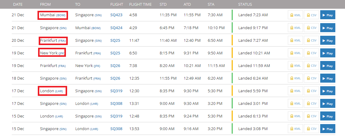 FlightRadar24 flight history