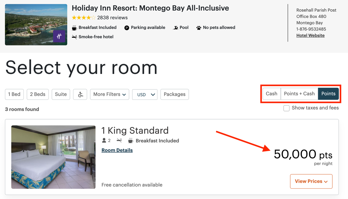 Booking IHG all inclusive with points