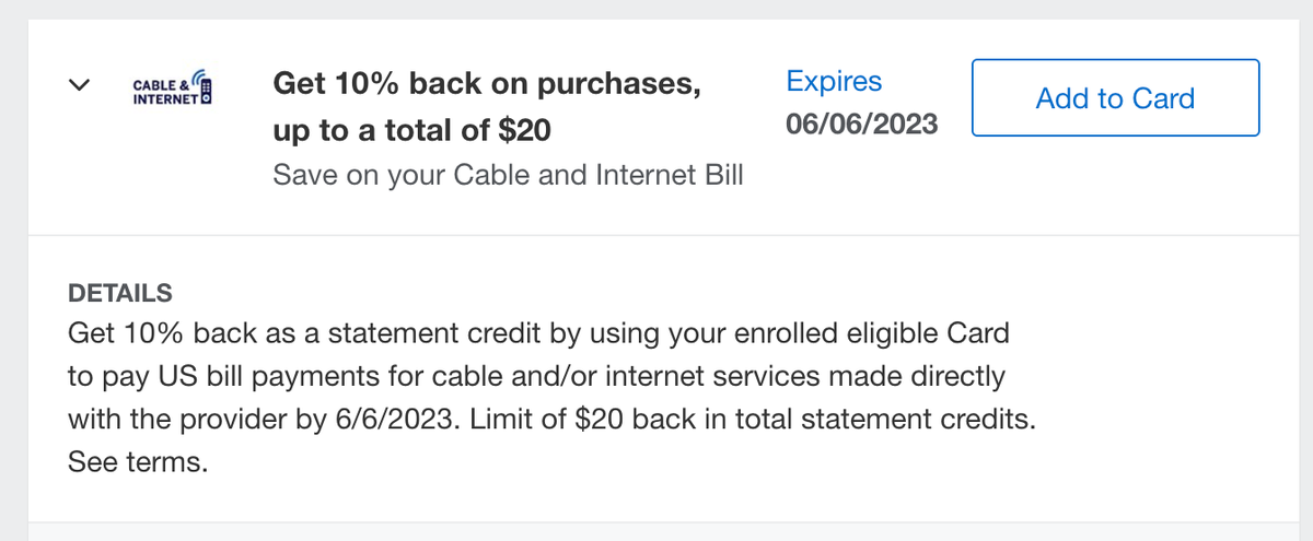 Cable internet Amex Offer