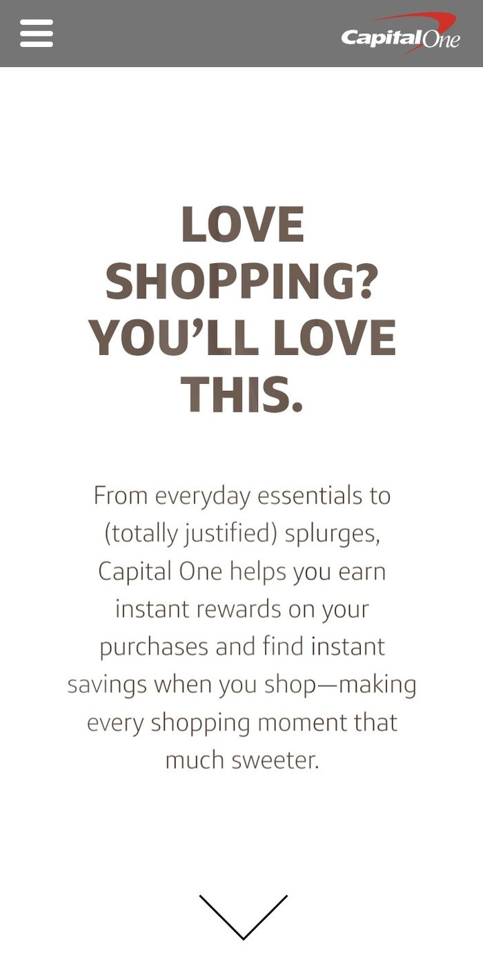 Capital One Goals QR code landing page for the shopping pin