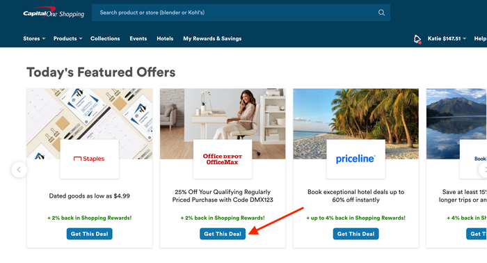 Capital One Shopping Portal Home Page