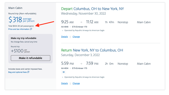 Cash cost of New York City flights