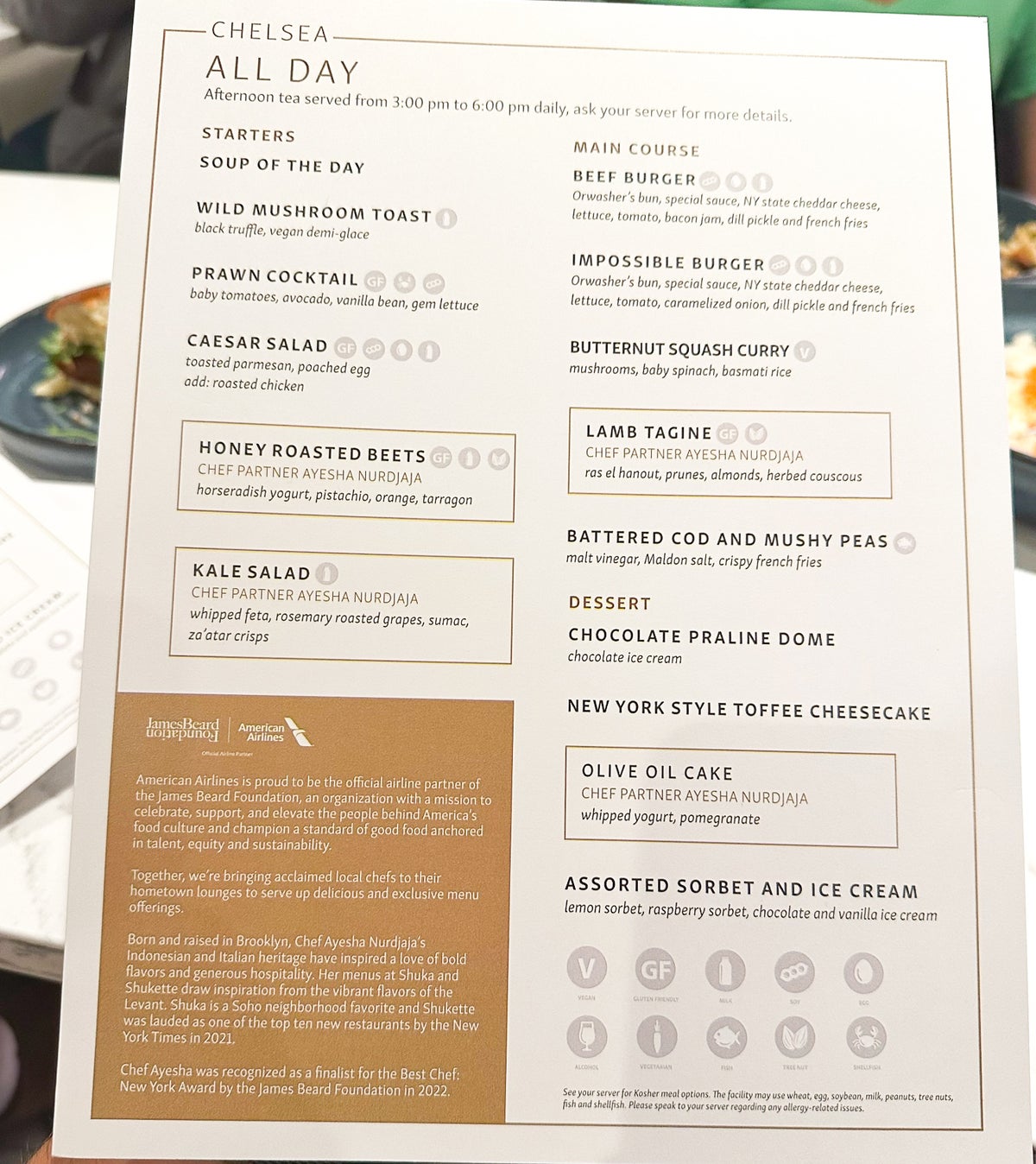Chelsea Lounge JFK dining room food menu