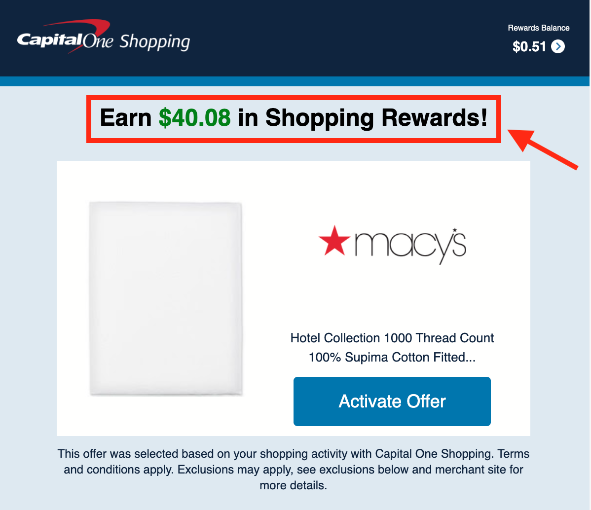 Emailed offer from Capital One Shopping