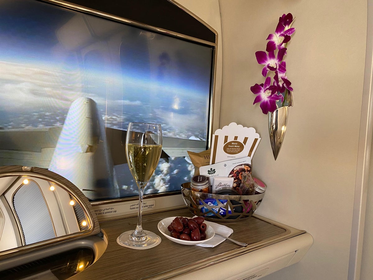 Emirates A380 retrofit first class champagne olives