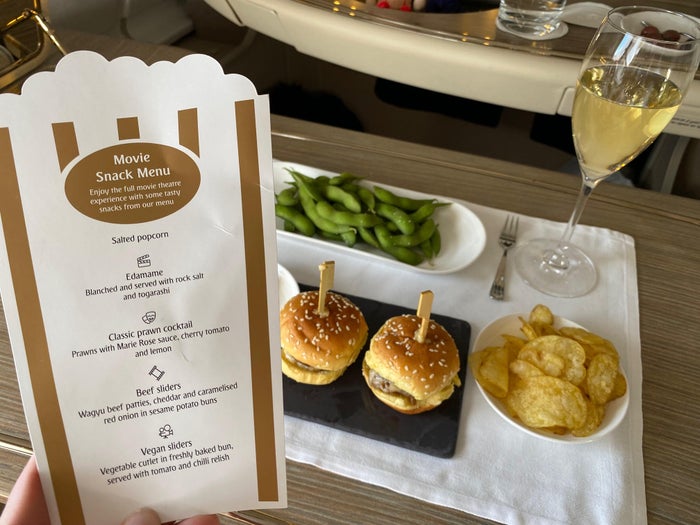 Emirates A380 retrofit snack menu sliders