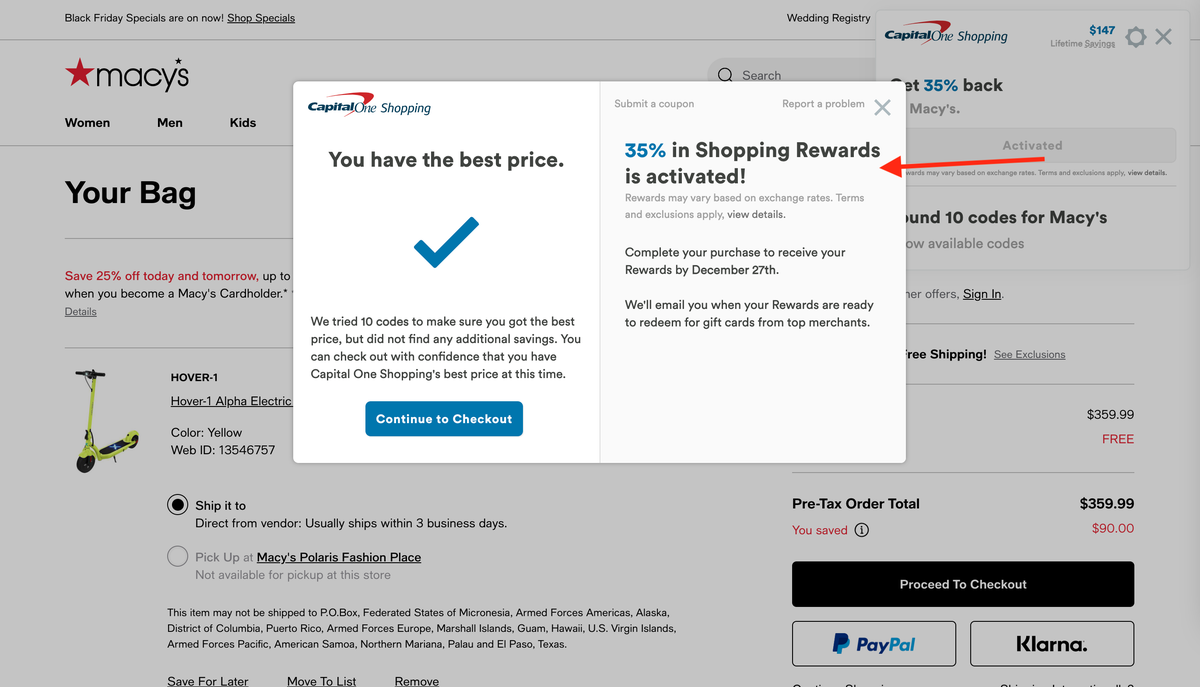 Huge savings from Capital One Shopping