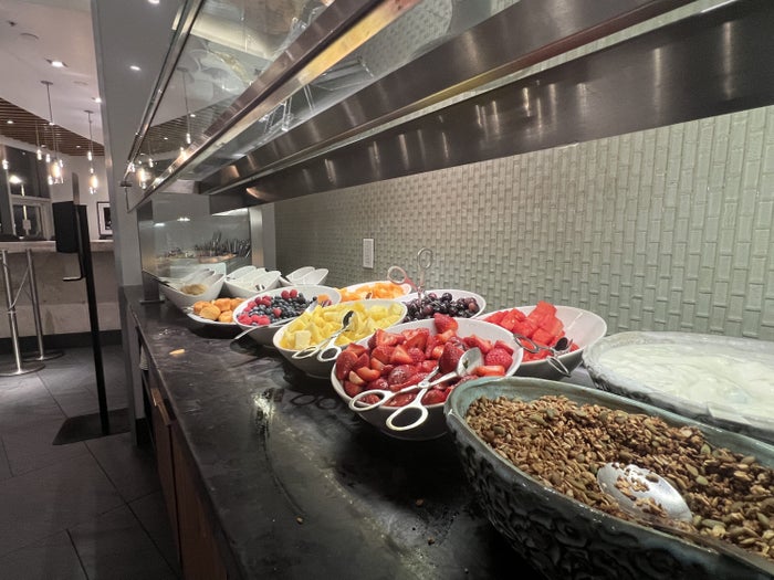 MIA Centurion Lounge breakfast food options.