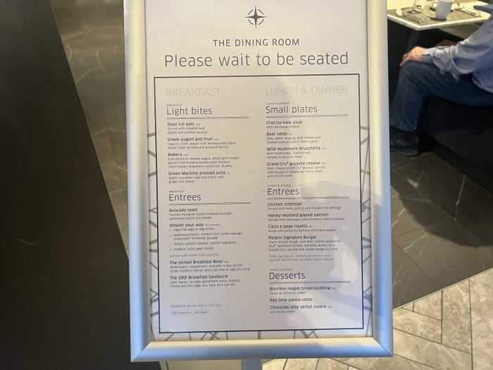 United Polaris Lounge menu