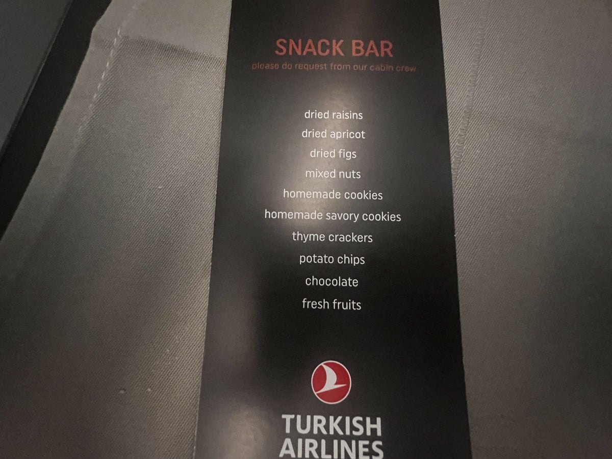 Turkish airlines snack bar menu