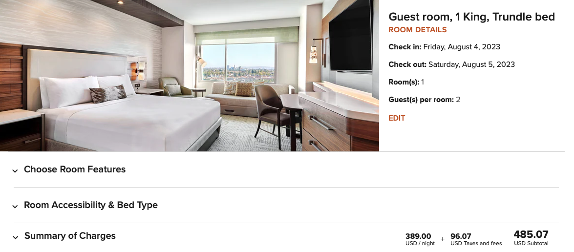 JW Marriott, Anaheim Resort room rate