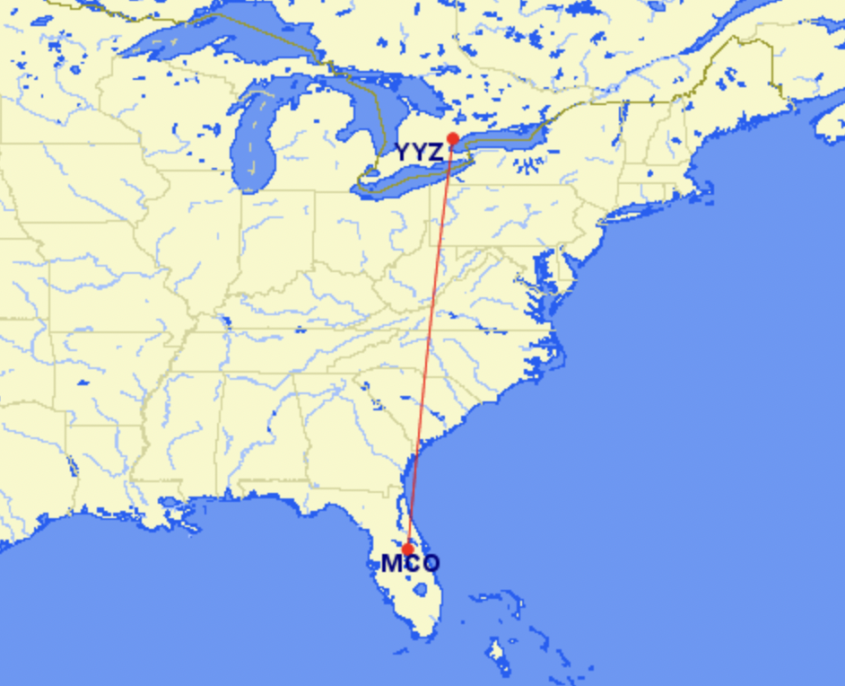 Lynx Air route from Toronto to Orlando