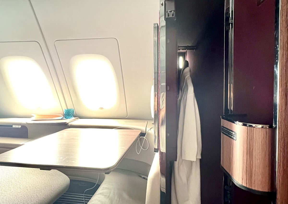 Qatar Airways Airbus A380 first class amenities wardrobe