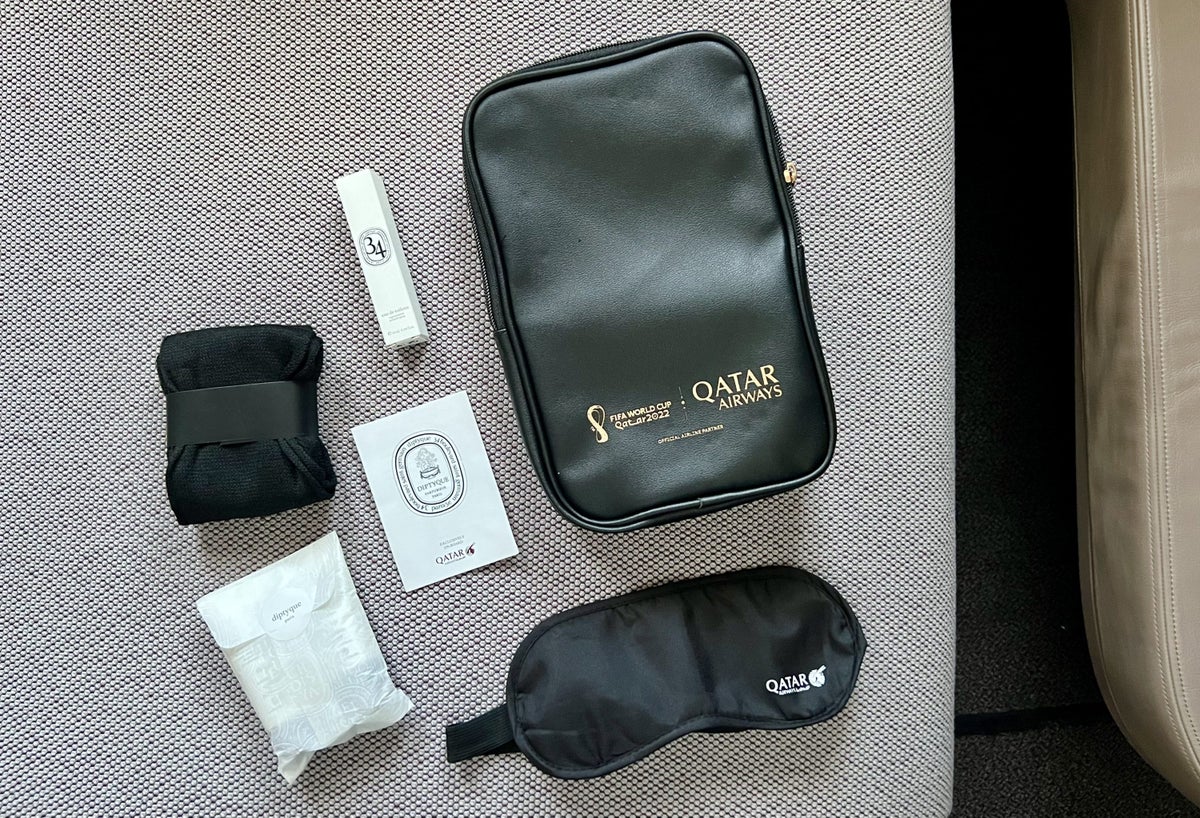 Qatar Airways Airbus A380 first class amenity kit contents