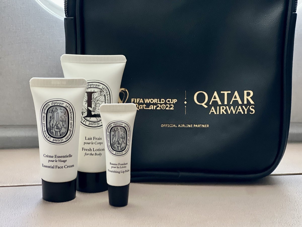 Qatar Airways Airbus A380 first class amenity kit creams and lip balm
