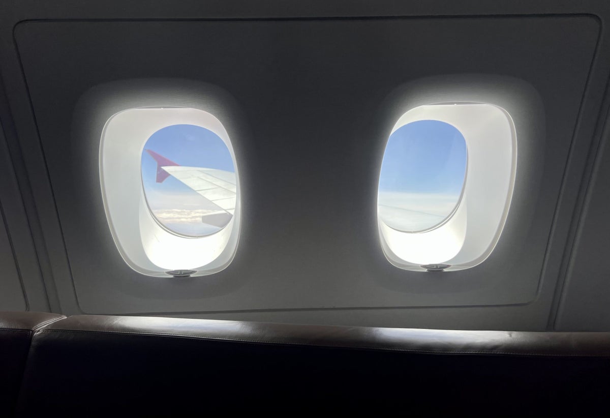 Qatar Airways Airbus A380 first class bar wing view