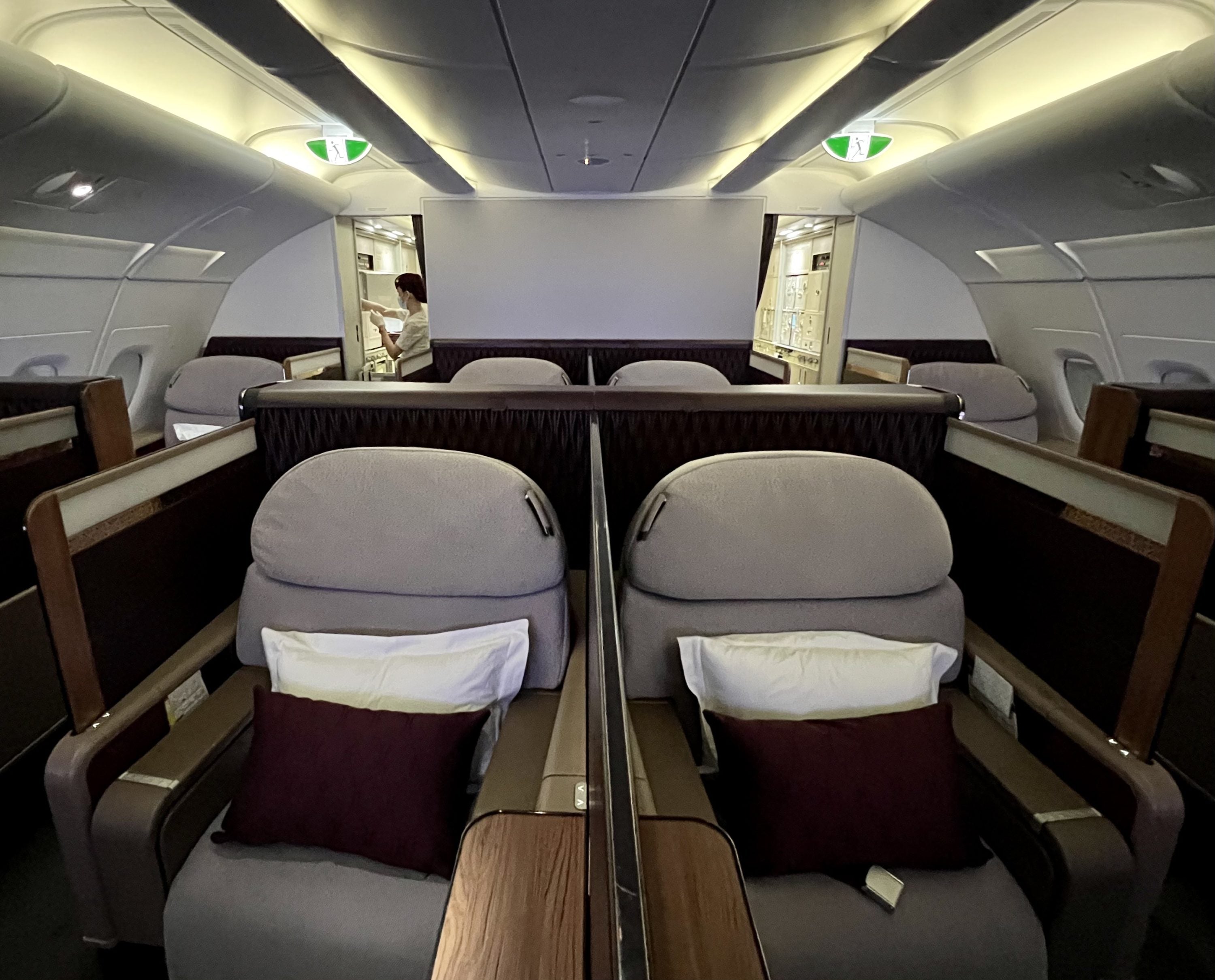 Qatar Airways Airbus A380 first class cabin from front